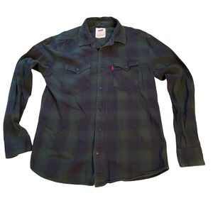 Levis Mens Green Navy Buffalo Plaid Flannel Button Down Shirt Small 1136